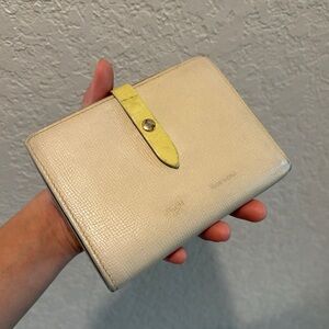Celine Calfskin Cream Snap Wallet with Yellow Accent